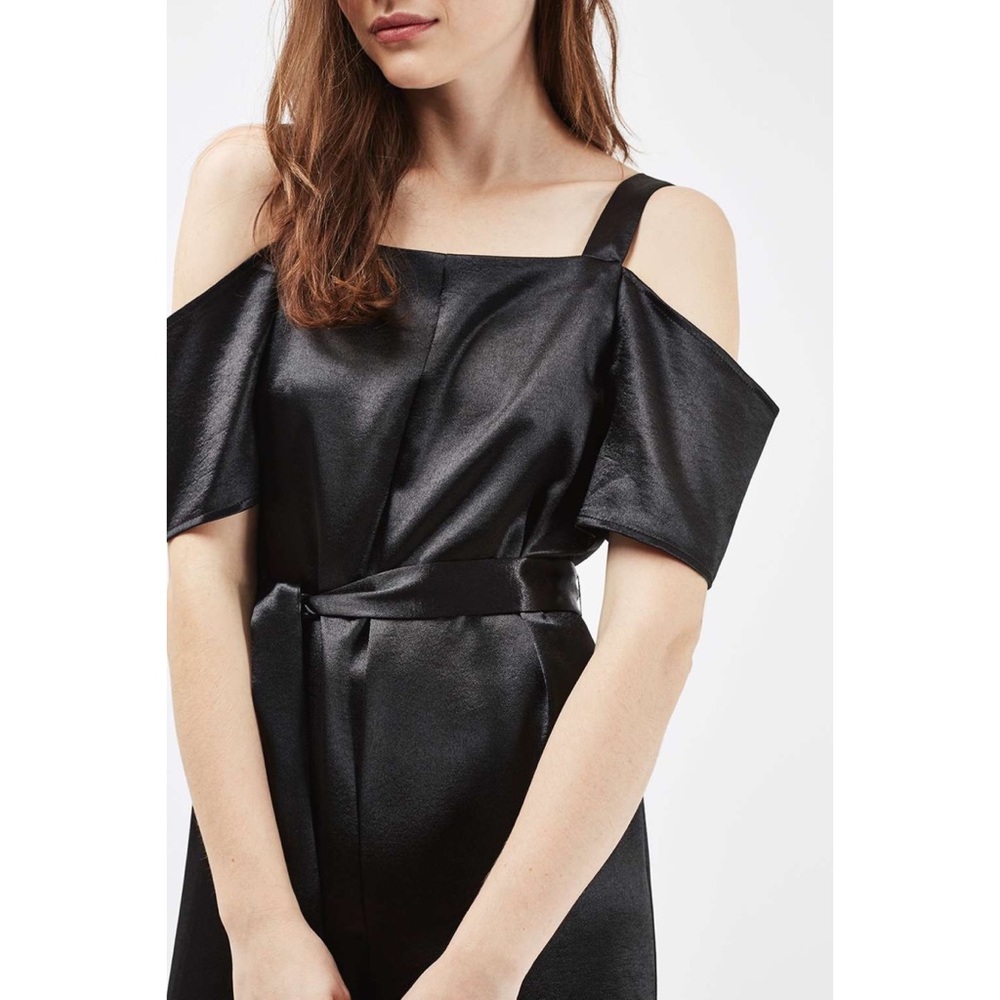 Topshop Black Cold Shoulder Jumpsuit Satin-Feel 6